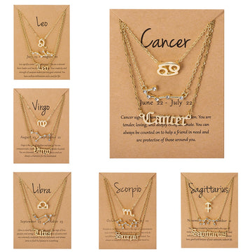 3Pcs/Set Cardboard Star Zodiac Sign Pendant 12 Constellation Charm Gold Necklace Aries Cancer Leo Scorpio Necklace Jewelry Gifts daiiibabyyy